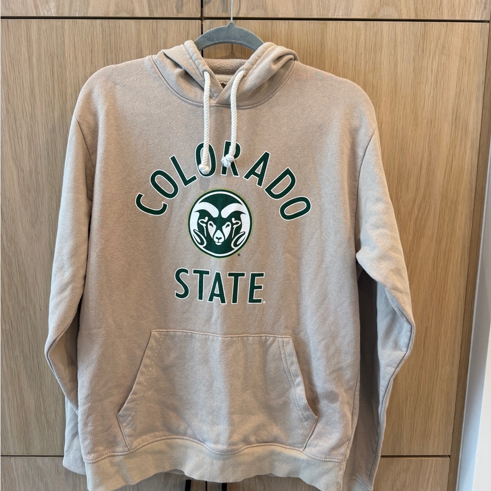League Beige Crewneck Hoodie with Green Colorado State Script